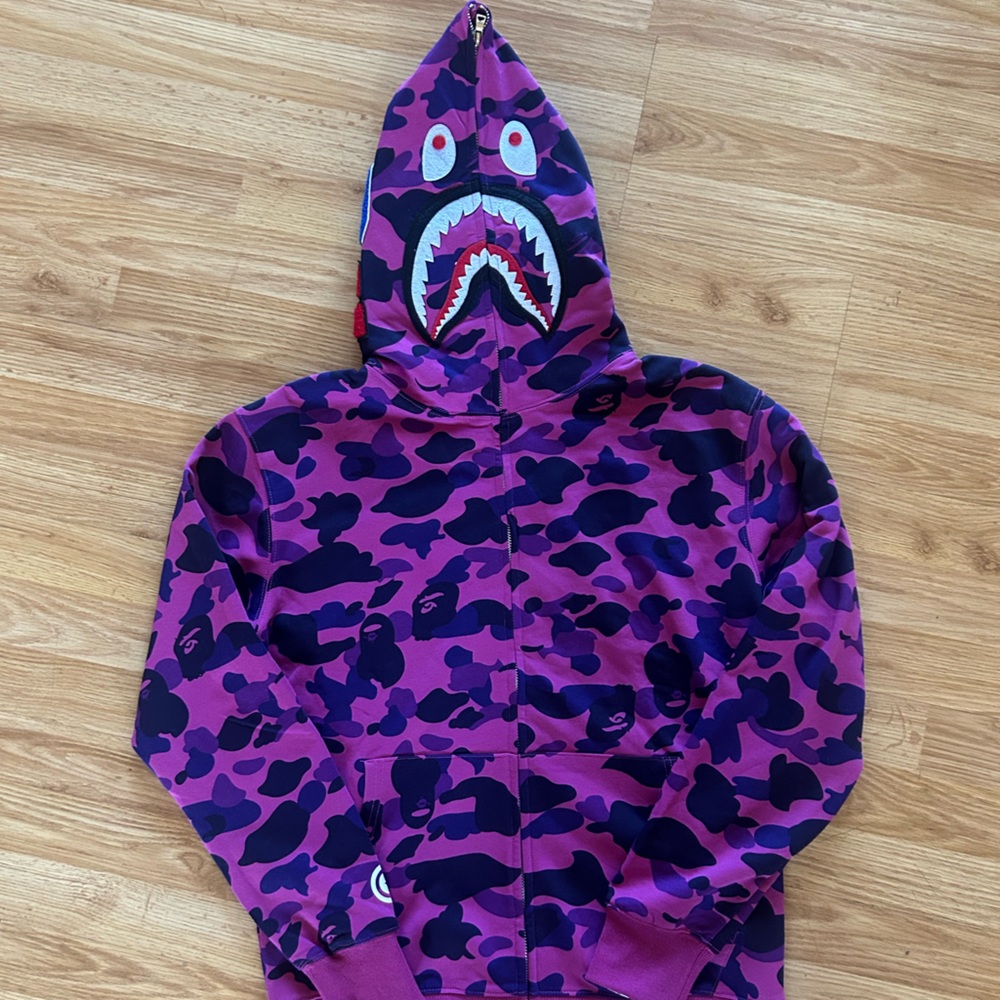Bape Purple and Pink Camo Shark Hoodie Full Zip Size Size Large - Picture 6 of 12